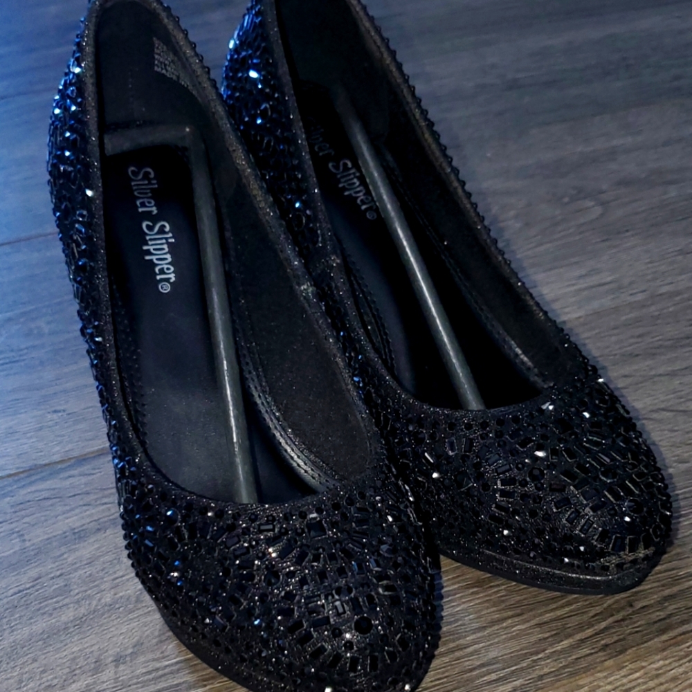 Black Silver slipper high heels
